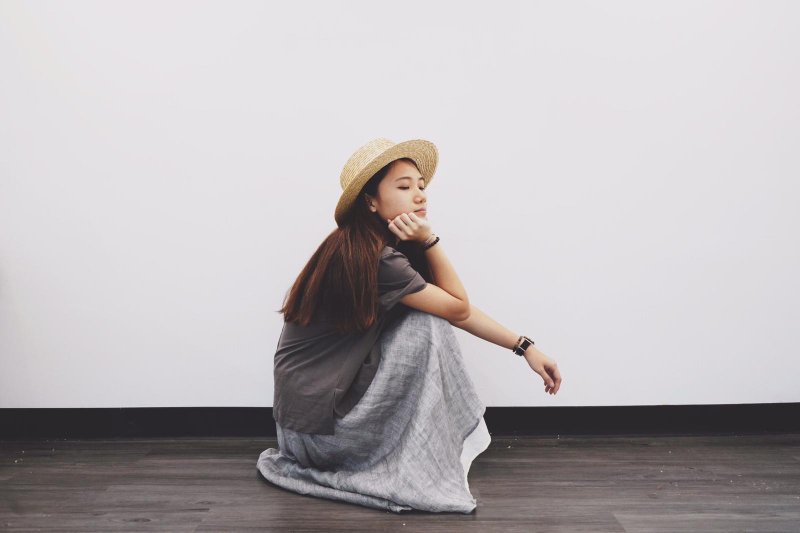 双层半截裙-灰拼白 - 裙子 - 棉．麻 灰色