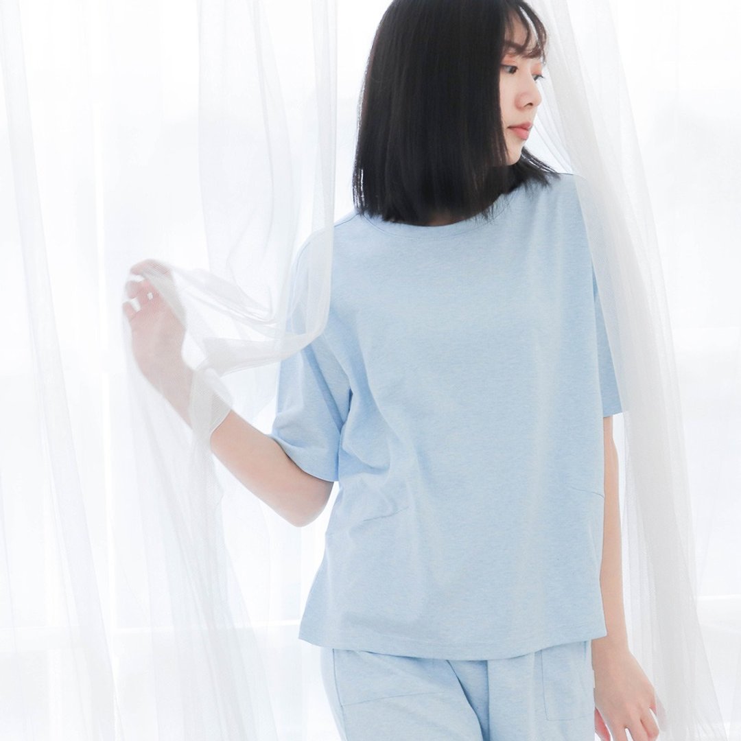 UMORFIL胶原蛋白五分袖居家服-麻花蓝 - 居家服/睡衣 - 棉 蓝色