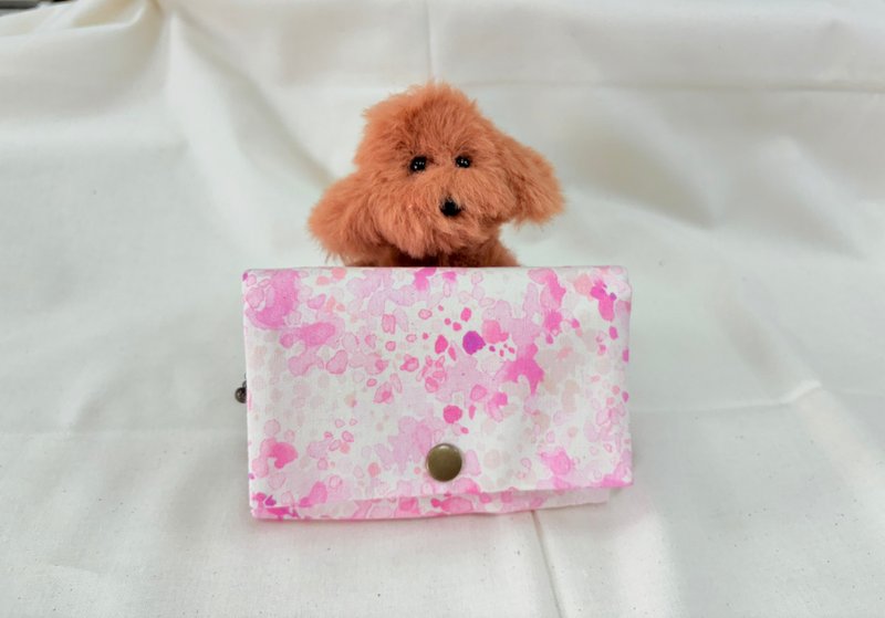 多层次零钱包-水彩晕染粉 - 零钱包 - 棉．麻 粉红色