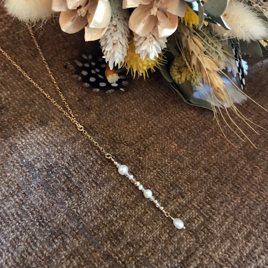 Necklace ・ Freshwater pearl and quartz and 14KGF glittering long necklace ・ Stardust N01 - 长链 - 其他金属 金色