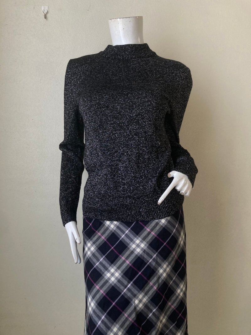 Saint Laurent Paris 女款高领金属光泽黑色针织衫 M 号 - 女装休闲/机能外套 - 聚酯纤维 