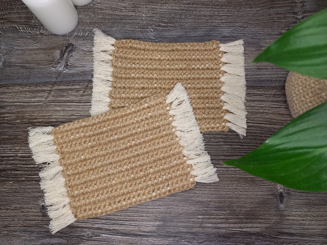 Jute crochet mug rug, jute placemat, jute napkin , eco friendly product - 餐垫/桌巾 - 环保材料 卡其色