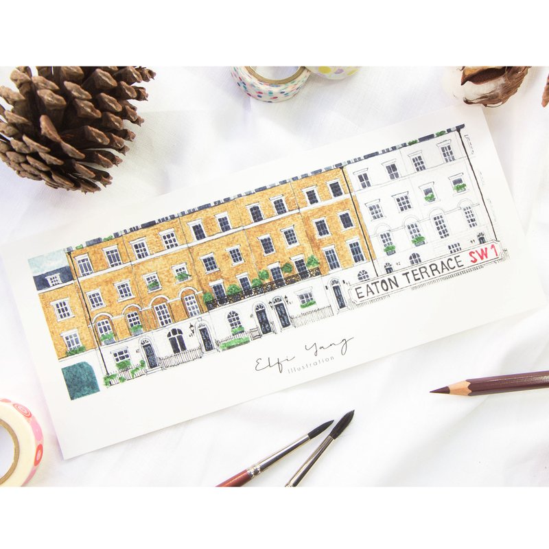水彩插画卡片 伦敦街屋系列  3. 伊顿露台 Eaton Terrace - 卡片/明信片 - 纸 卡其色