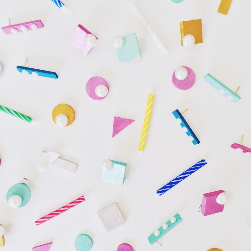 Marygo［彩色立体珍珠几何］经典设计木制耳环 - 耳环/耳夹 - 木头 多色