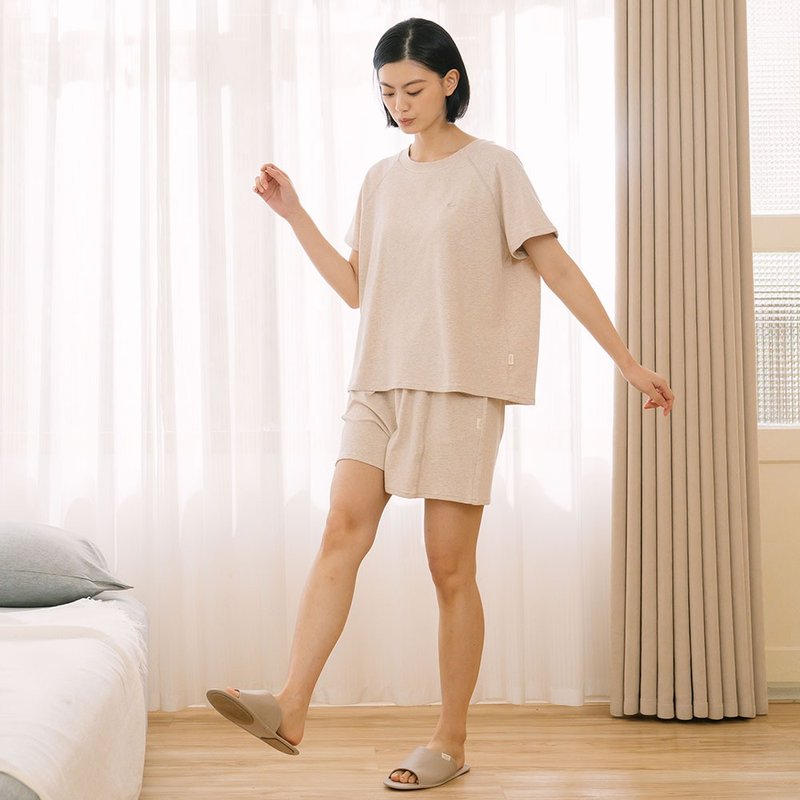 MIT 有机棉车线配色三分袖上衣套装 - 共 2 色 - 居家服/睡衣 - 棉 多色