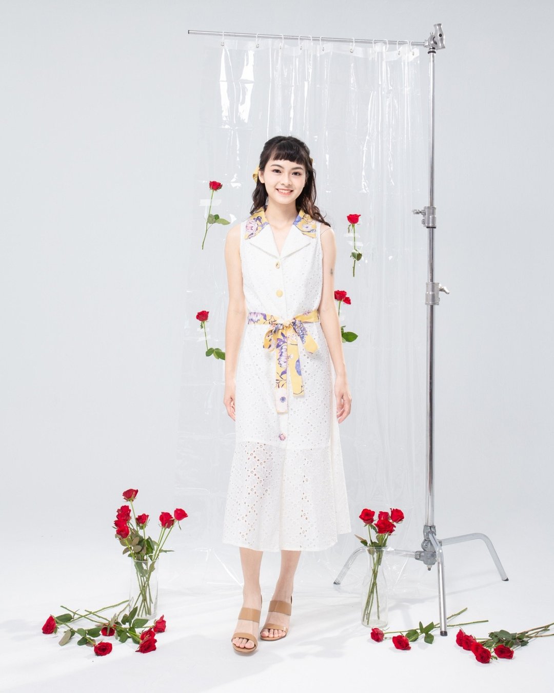 【波丽印花】欧妮姐姐风 布蕾丝鱼尾长裙 皇后普蒂亚黄 - 洋装/连衣裙 - 棉 黄色
