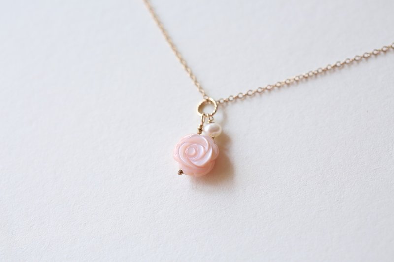 lovely rose  天然玫瑰粉贝 14kf 项链│生日 礼物 小资 天然石 - 项链 - 宝石 粉红色
