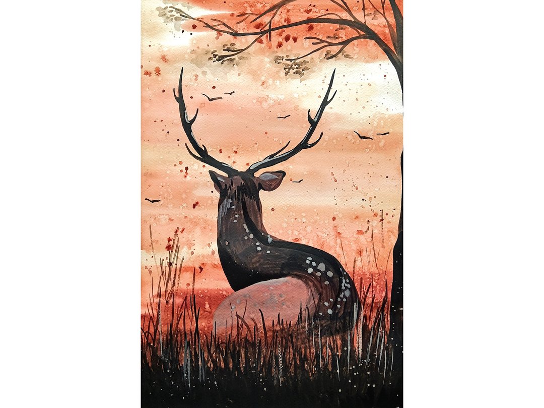 Deer Painting Brown Animal Original Art Forest Watercolor Artwork 12 x 18 in - 墙贴/壁贴 - 纸 咖啡色
