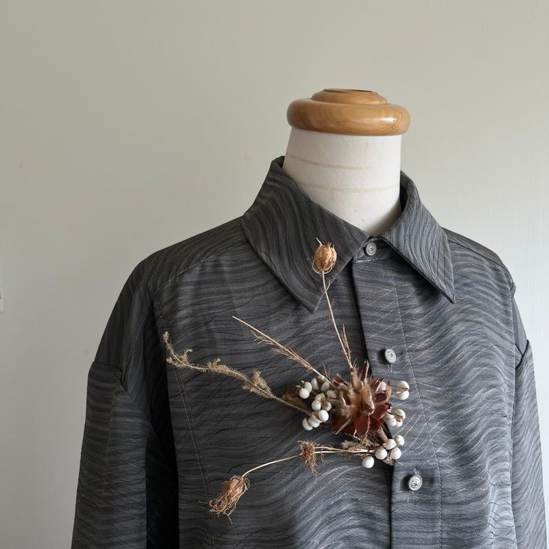 新品【EMANATE】暗夜海洋 日本道行服改制衬衫 - 女装衬衫 - 其他人造纤维 灰色