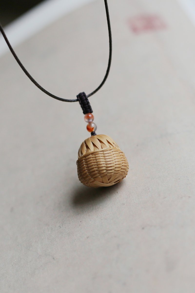 原创竹编饰品 | 竹编铃铛 项链 竹报平安 | 超小精致 | 一物一图 - 项链 - 竹 黄色