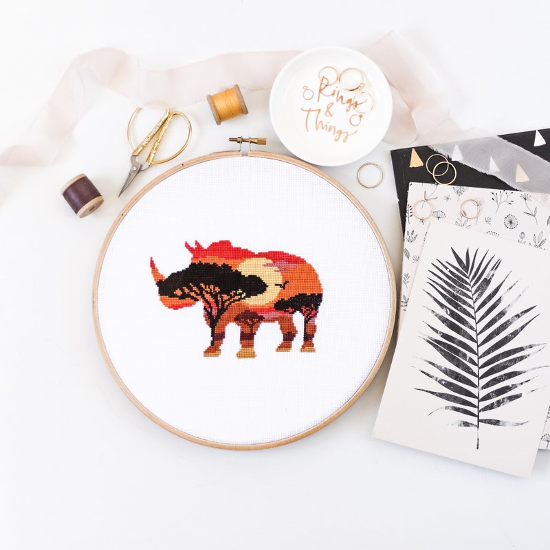 Rhino Silhouette Cross Stitch PDF Pattern 十字繡 - 编织/刺绣/羊毛毡/裁缝 - 其他材质 