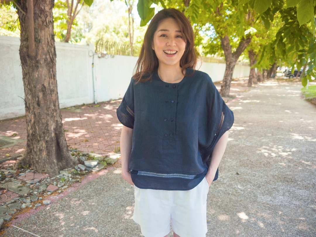 Jerri 麻质开襟宽版罩衫上衣 - 女装上衣 - 棉 蓝色