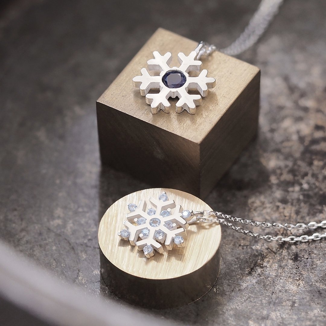 2 pieces set) Sapphire Snowflake Pair Necklace Silver 925 - 项链 - 宝石 蓝色