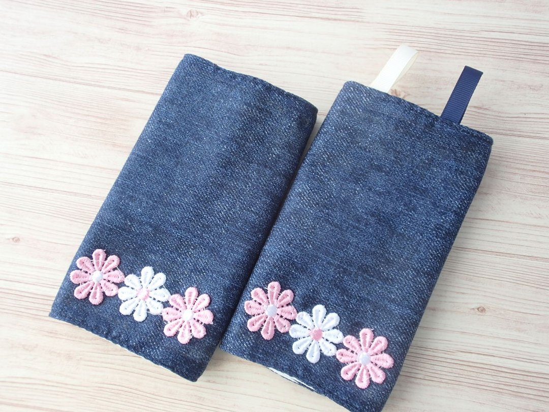 DROOL PADS,Ergo,Lillebaby,Beco,Boba,Tula,Manduca,Baby Carrier,Suck Pads,SSC Teething Pads,Navy Denim Print,Flower Appliques,Waterproof,Gir. - 其他 - 棉 蓝色