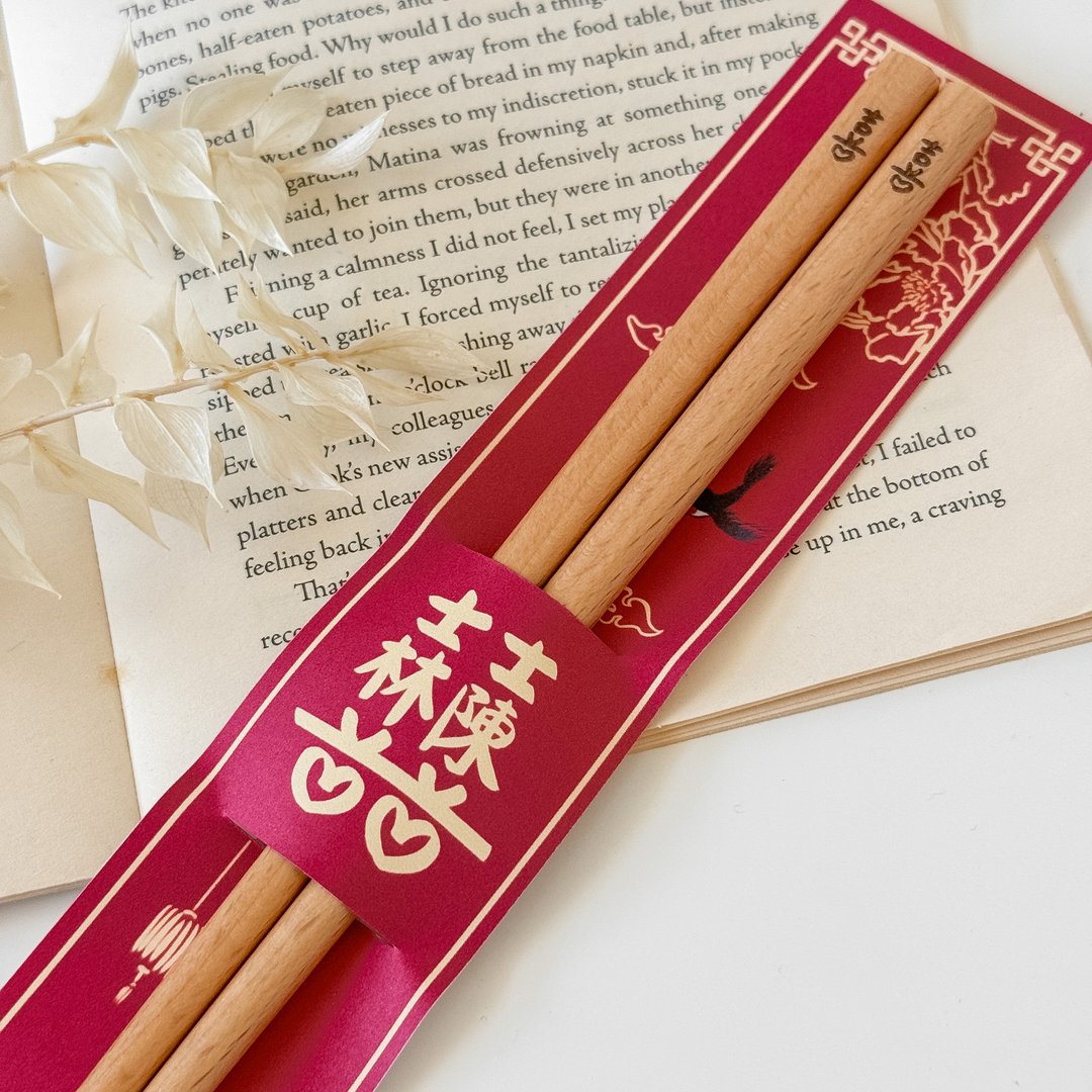 【客订】婚礼小物-手写囍字实木餐筷400双 - 筷子/筷架 - 木头 