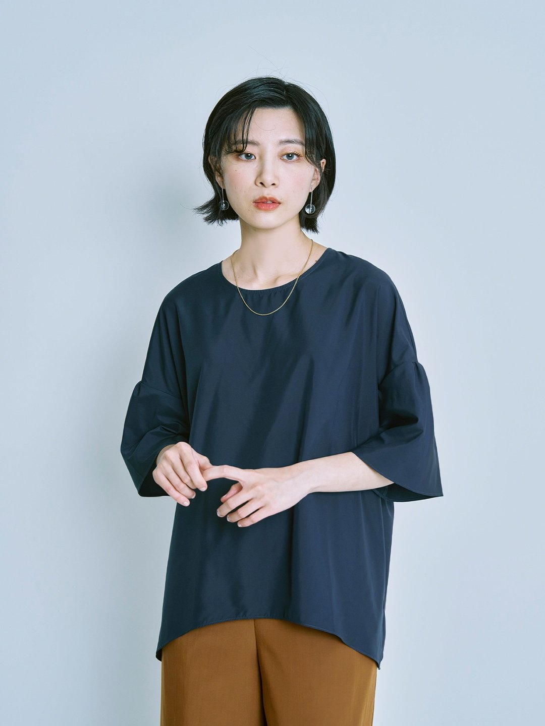 PINKOI ONLY 云雾花袖上衣-夜煮 - 女装 T 恤 - 聚酯纤维 蓝色
