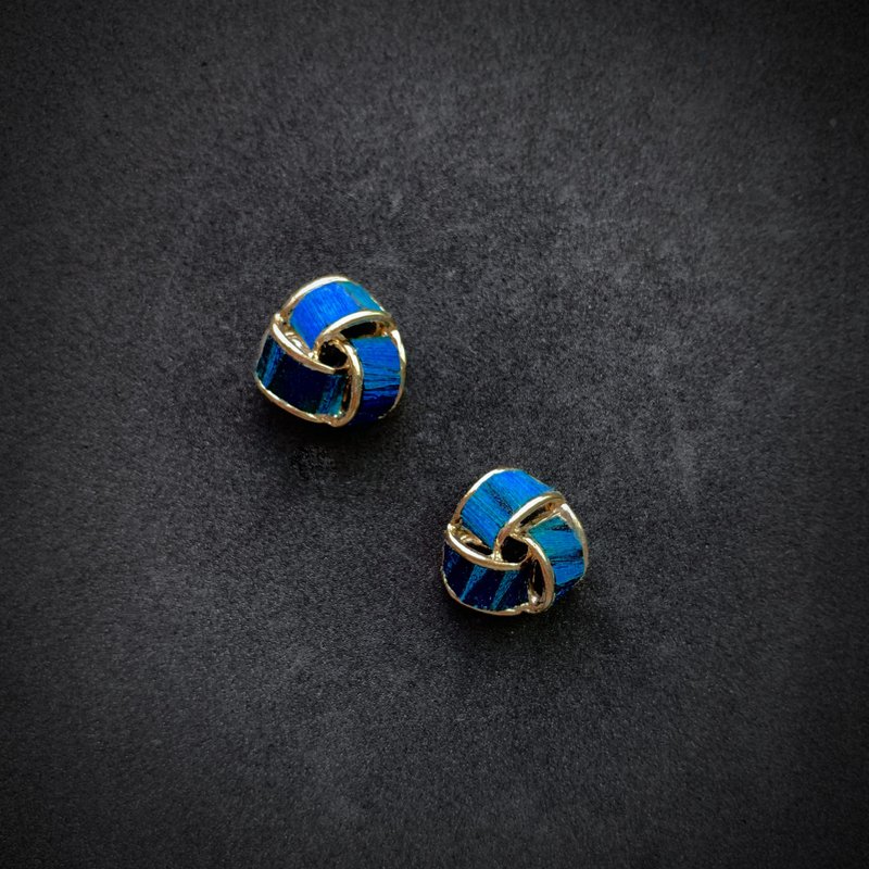 【手作】孔雀羽毛点翠工艺 几何耳环——晶格祷言【无水晶版】 - 耳环/耳夹 - 玫瑰金 