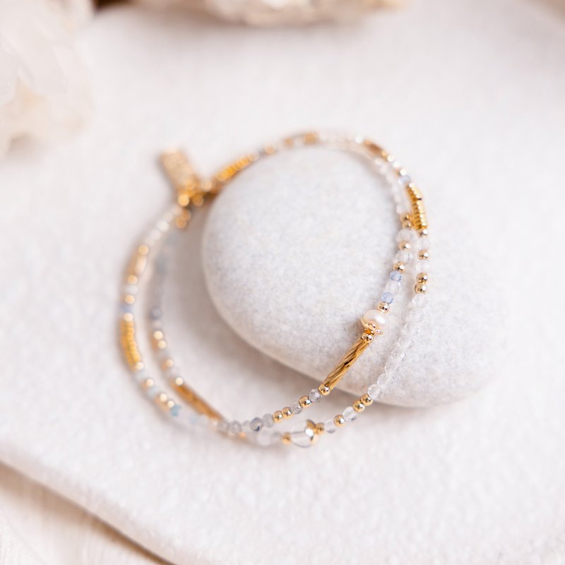 净化 x 白水晶 珍珠 托帕石【茉莉花 • 生命中的唯一】双层手链 - 手链/手环 - 宝石 白色