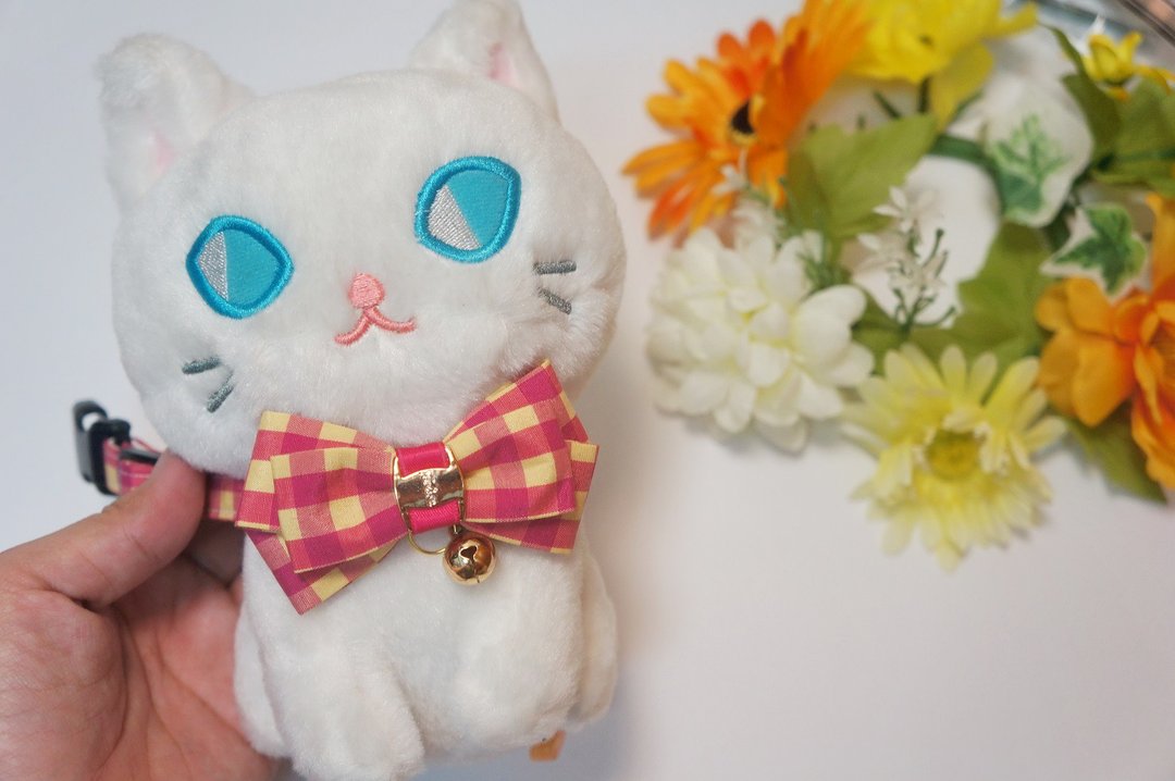 猫咪狗狗兔子-小型(P-S)-三角巾领巾手工项圈-格纹 猫咪安全扣 - 项圈/牵绳 - 其他材质 多色