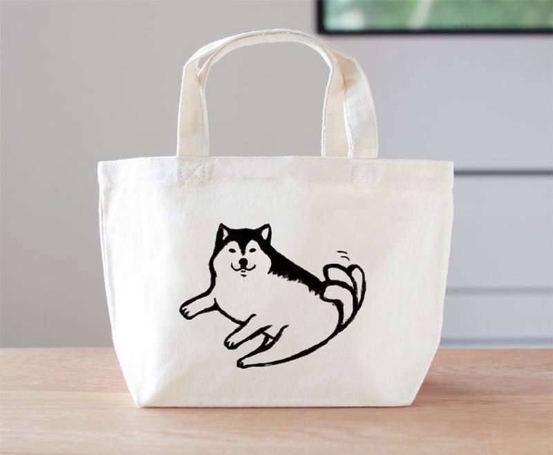 Shiba Inu mini bag lunch bag - 手提包/手提袋 - 棉．麻 白色