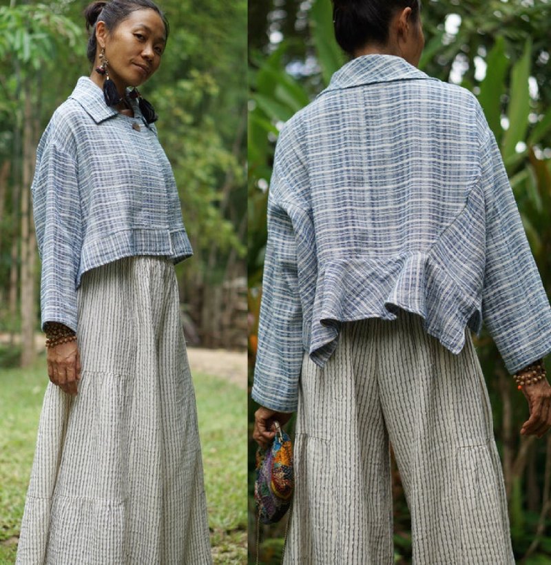 Beautiful convertible cropped jacket made with organic raw cotton fabric. - 女装休闲/机能外套 - 棉 