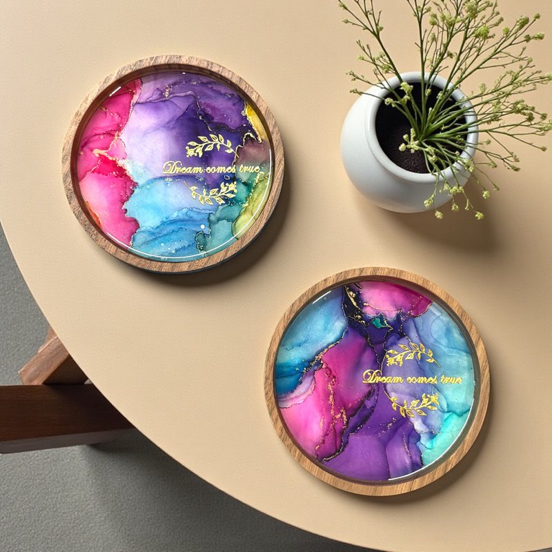 酒精墨水艺术胡桃木杯垫套装 (D) - 杯垫 - 其他材质 多色