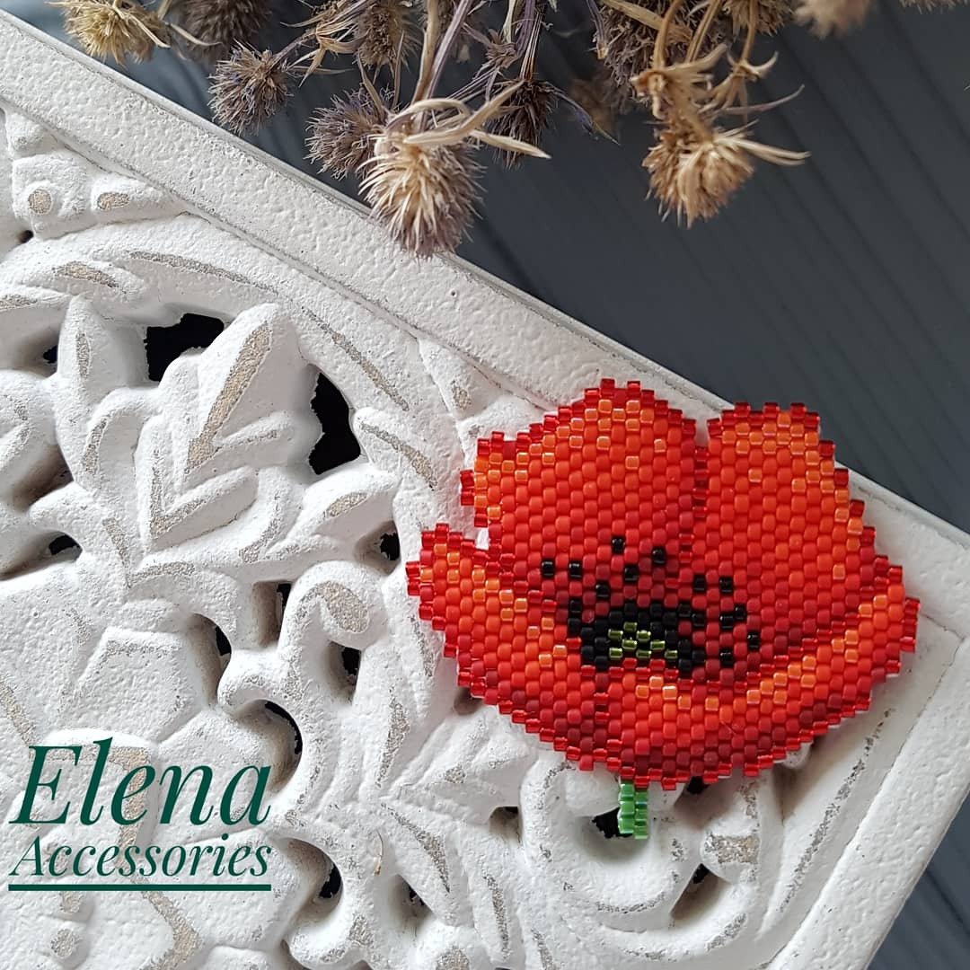 Beaded Poppy flower brick stitch PDF pattern for miyuki delica 11/0 seed beads - 其他数码商品 - 其他材质 
