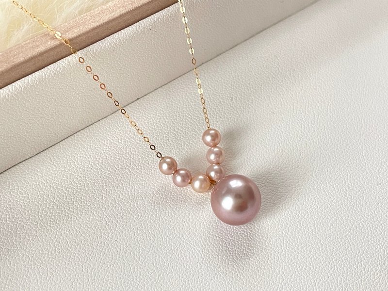 6+1 天然淡水珍珠 紫色珍珠 18K金 项链 - 项链 - 珍珠 紫色