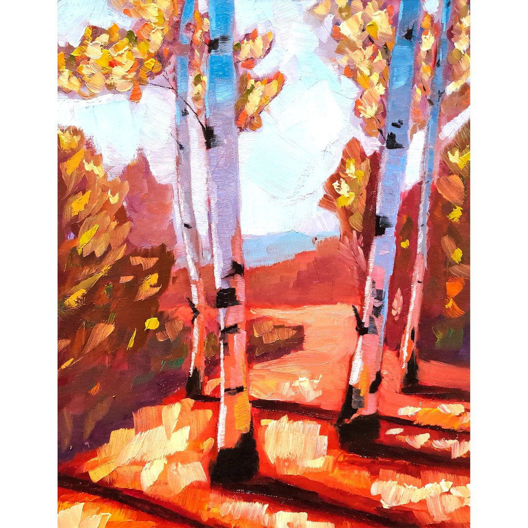 Birch Tree Painting Aspen Original Art Fall Trees Oil Painting Autumn Landscape - 海报/装饰画/版画 - 其他材质 多色