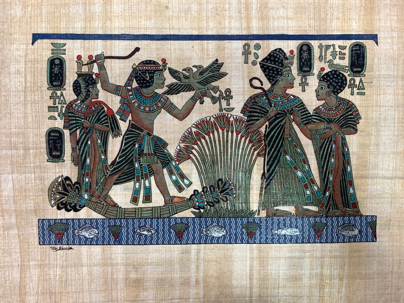 埃及纸纱草画-图坦卡门与安赫塞娜蒙 (约48x37厘米) - 海报/装饰画/版画 - 其他材质 