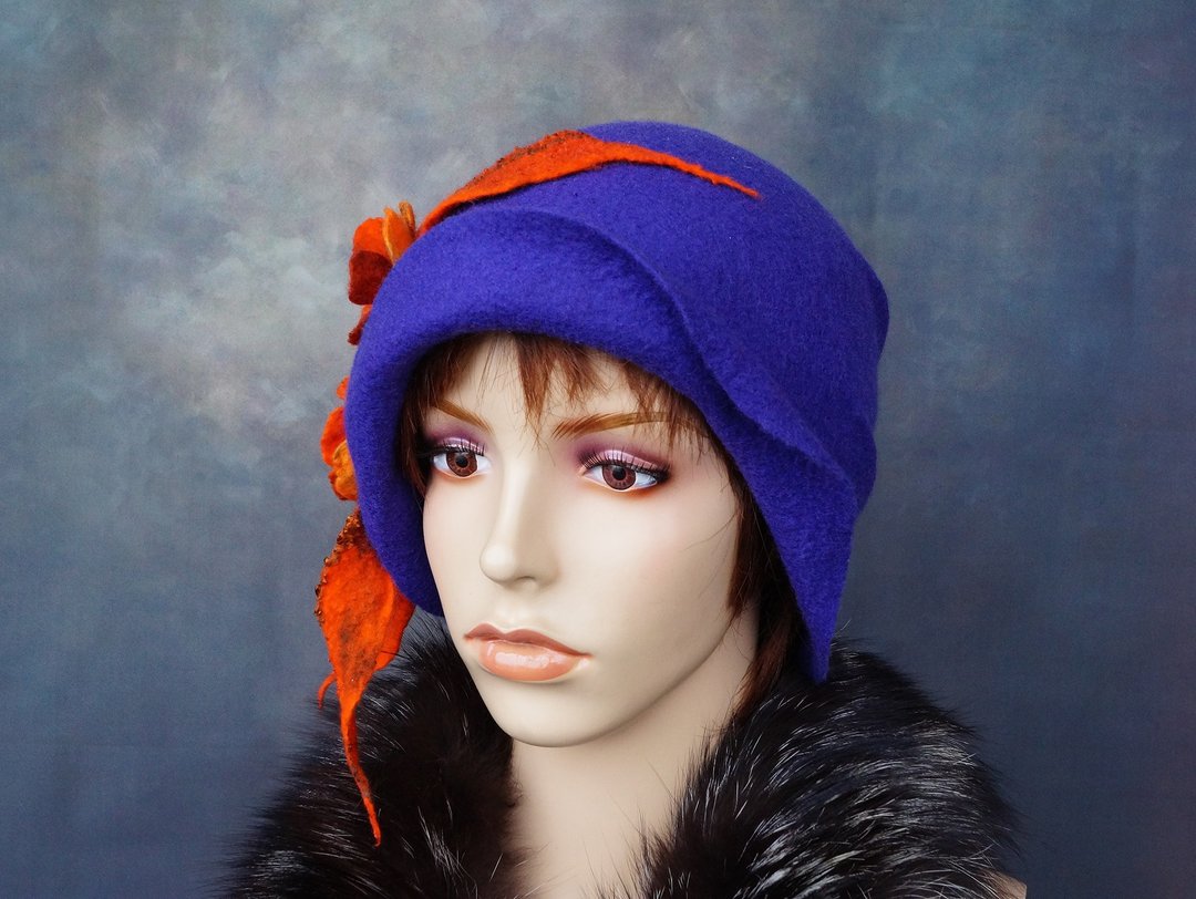 designer hat,women hat,hat,cloche hat,felt hat,fashion hat,felt hat,furfelt,hats - 帽子 - 羊毛 蓝色