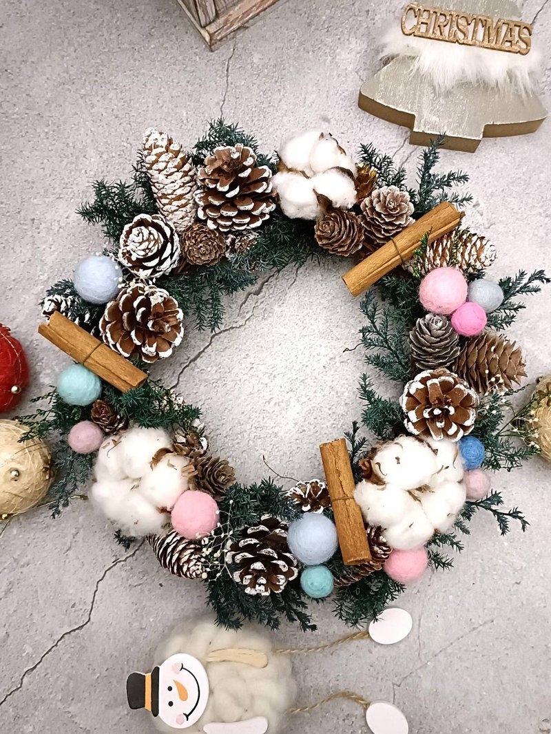 【 1人开班】缤纷雪球圣诞花圈 永生花/灯饰/干燥花/圣诞礼物 - 植栽 - 植物．花 