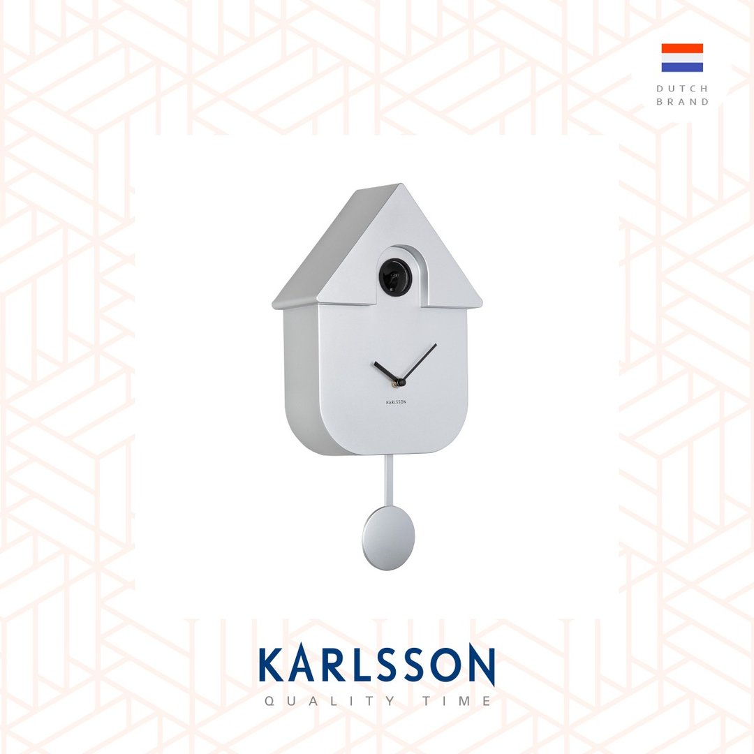 荷兰Karlsson, Modern Cuckoo电镀银色摇摆布谷鸟挂钟 (整点报时) - 时钟/闹钟 - 塑料 银色