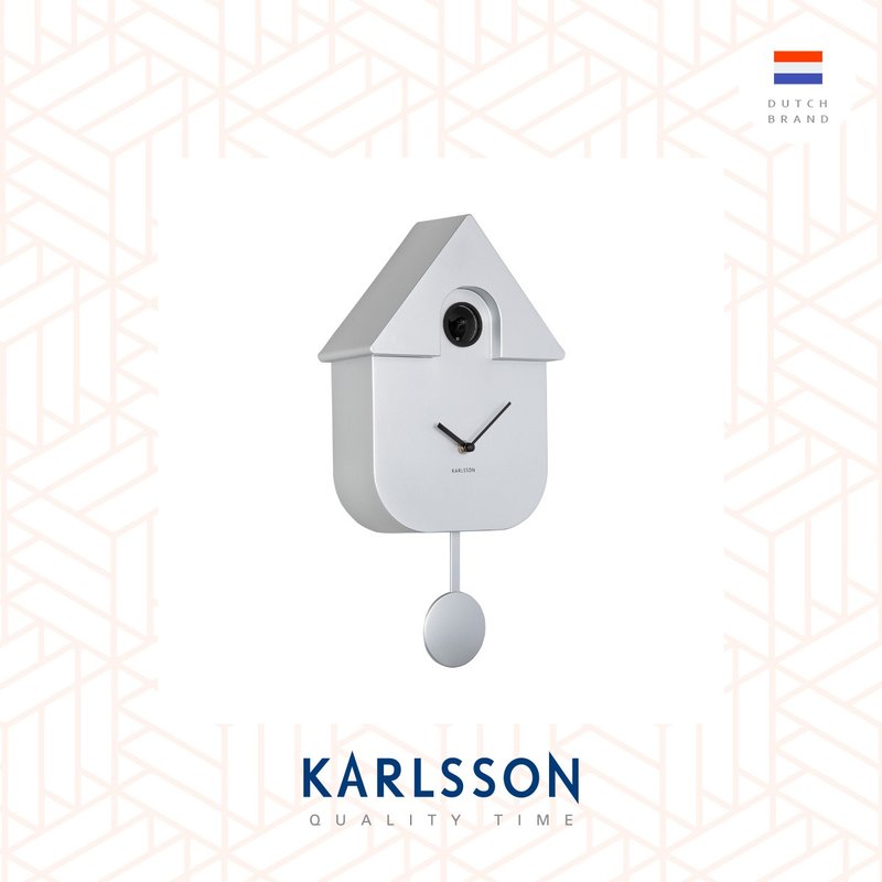 荷兰Karlsson, Modern Cuckoo电镀银色摇摆布谷鸟挂钟 (整点报时) - 时钟/闹钟 - 塑料 银色