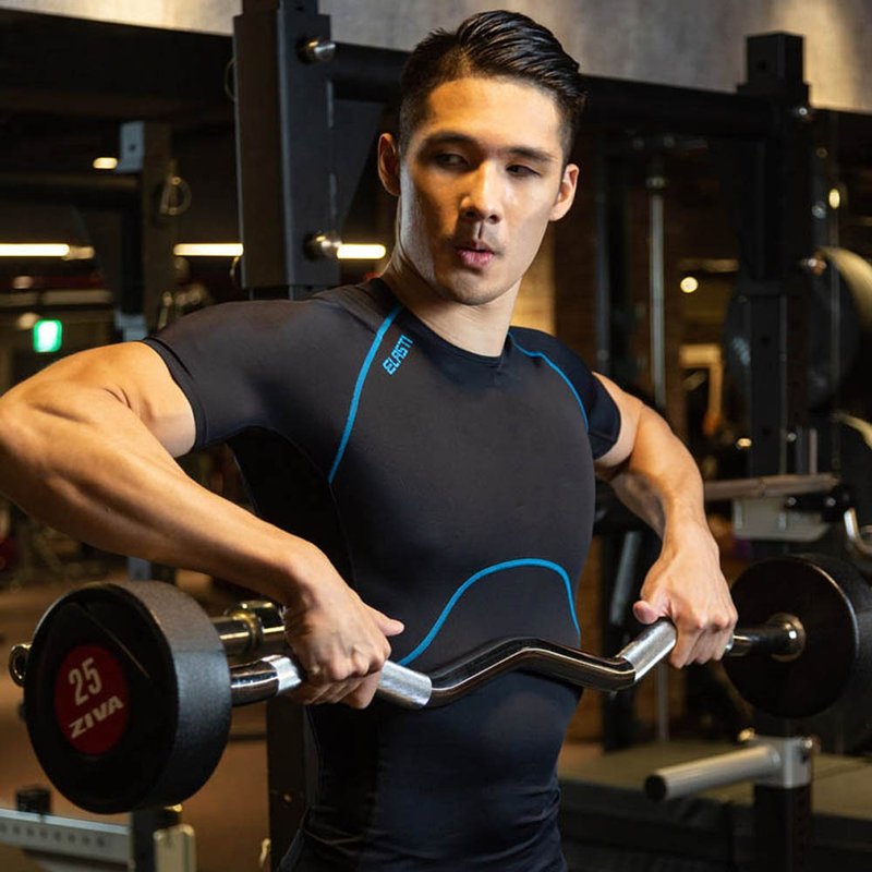 【ELASTI】男款机能短袖压缩衣-运动蓝 - 男装运动衣 - 聚酯纤维 黑色