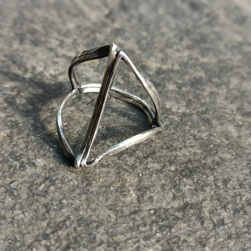 几何图型银戒指 - 戒指 - 银 黑色