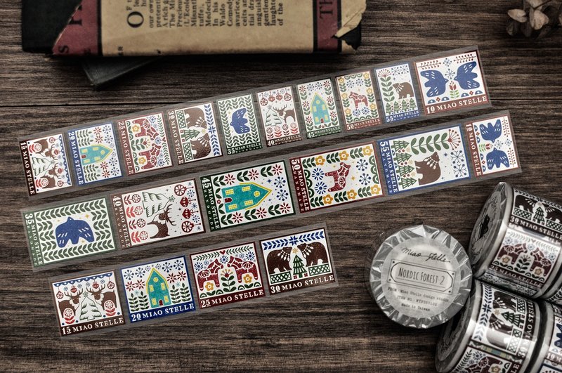 北欧森林邮票2纸胶带 – 3.5cm - 纸胶带 - 纸 多色