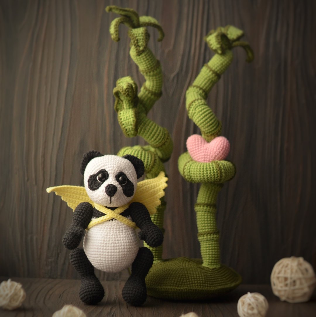 Panda and Bamboo crochet pattern, amigurumi panda bear, pdf, pattern on English - Logo 设计/图案设计 - 其他材质 