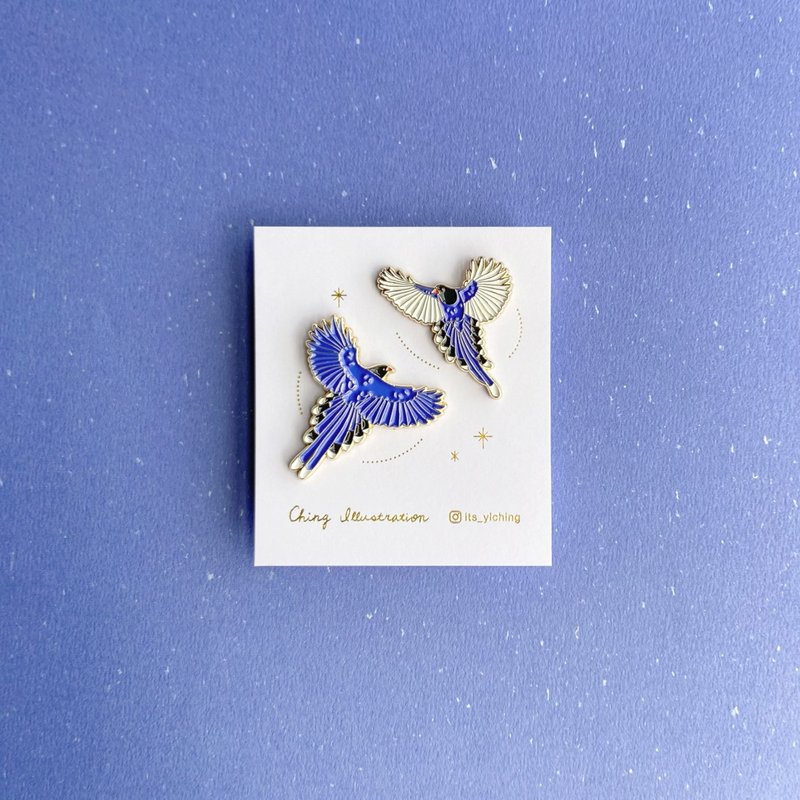 金属徽章 Pin Set | 台湾蓝鹊 Taiwan Blue-Magpie 1组2款入 - 徽章/别针 - 其他金属 
