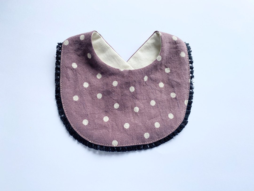 Linen and Organic Cotton Bib / Purple/ Dots - 围嘴/口水巾 - 棉 紫色