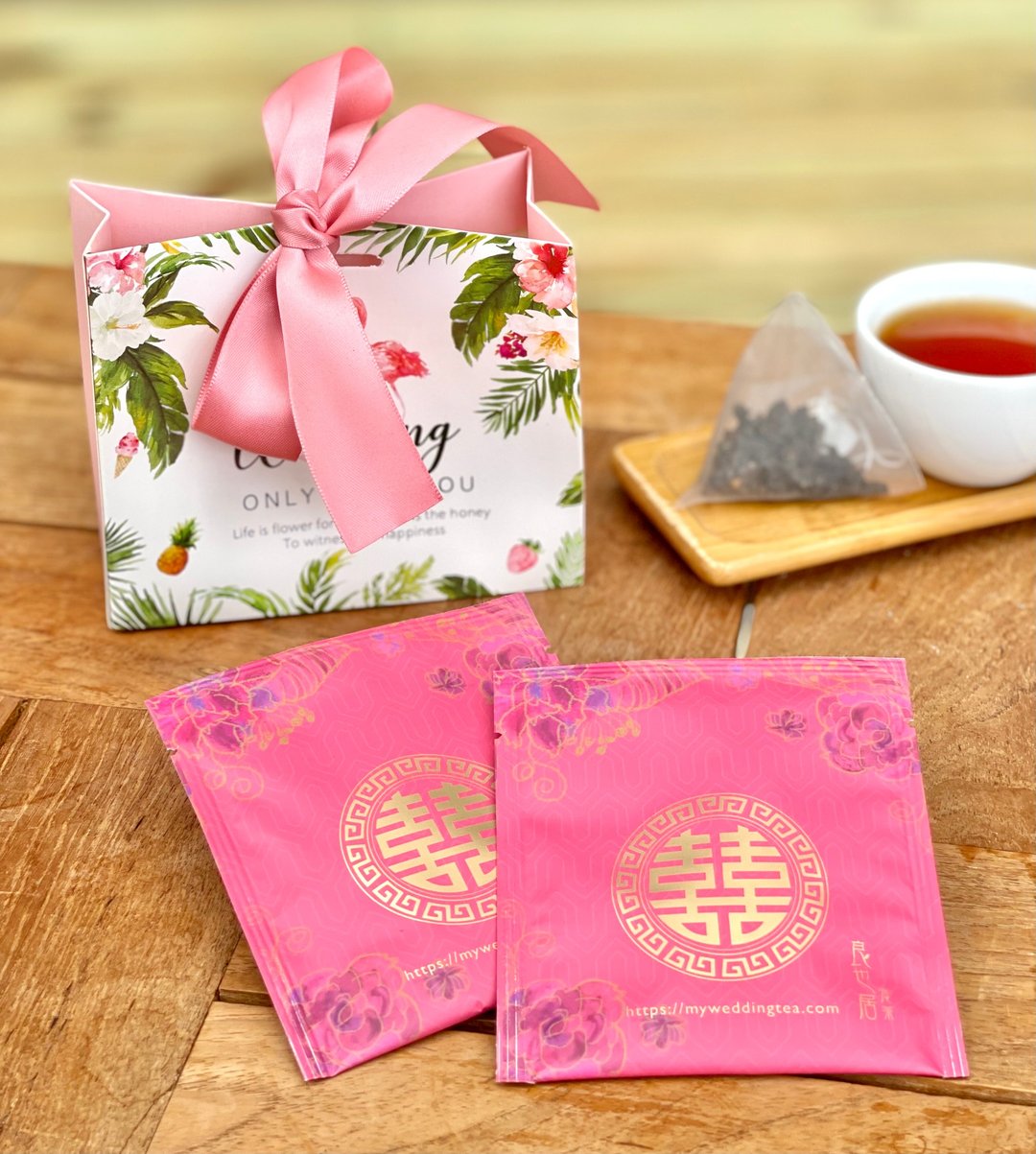粉鹤缎带精品盒-囍茶包*2/ 婚礼礼物-良也居食茶 - 茶 - 新鲜食材 