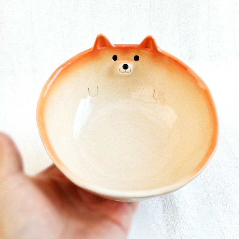 Shiba Inu Salad Bowl 13cm in diameter Pottery dog - 碗 - 陶 橘色