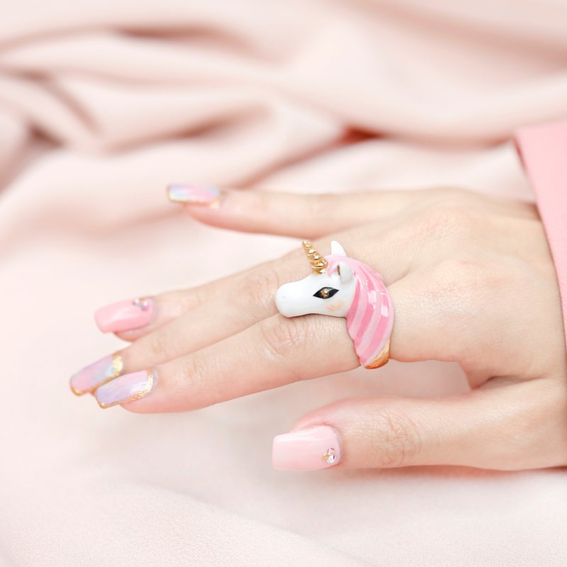 Peony Pink Unicorn Ring - 戒指 - 其他金属 粉红色
