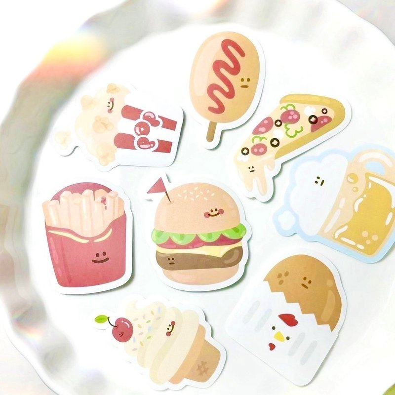 一颗包子 / 食物伙伴 雾面贴纸包 (8入) 文创 插画 手帐装饰 手帐 - 贴纸 - 纸 