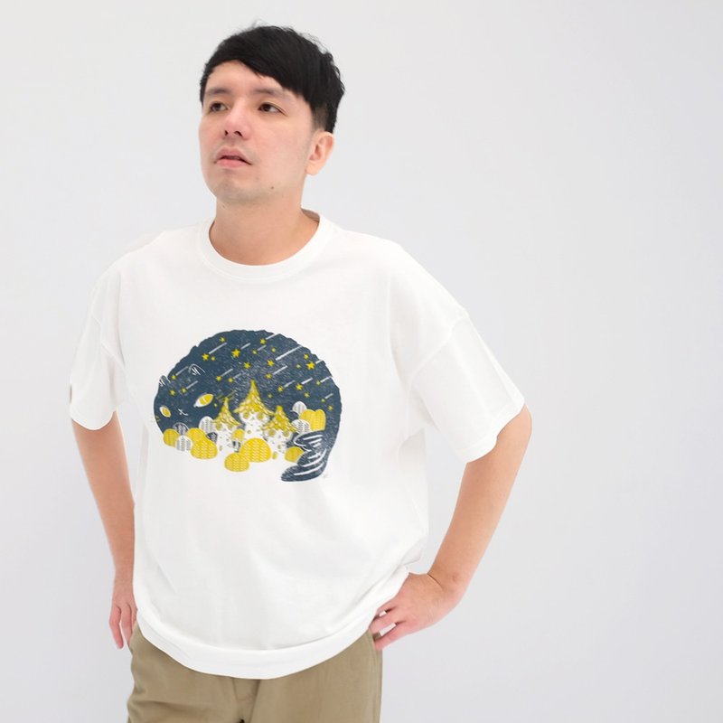 中性短袖- 猫村的夜空 男生穿 猫 - 男装上衣/T 恤 - 棉．麻 白色