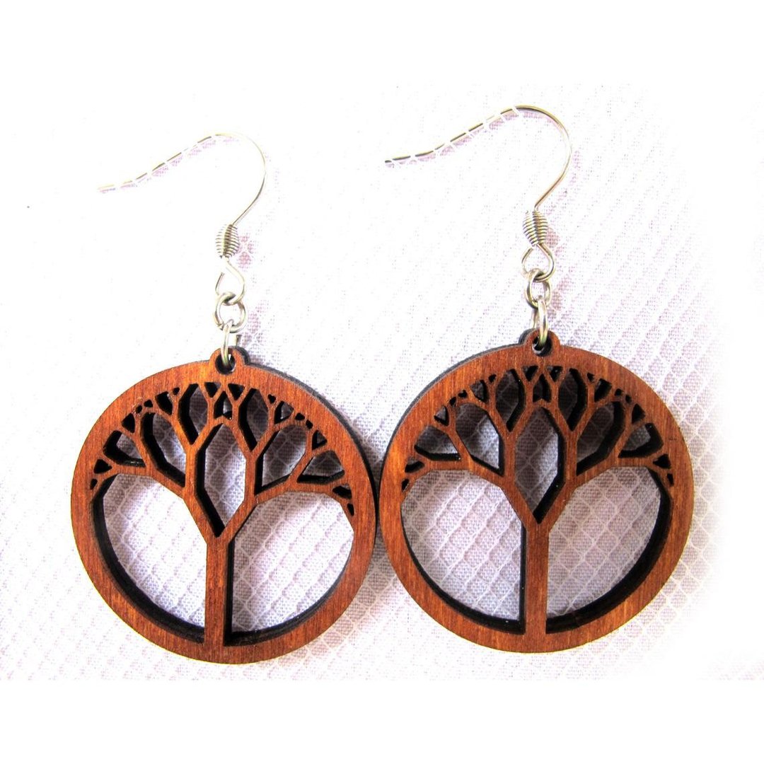Tree of Life - Wooden earrings - 耳环/耳夹 - 木头 咖啡色