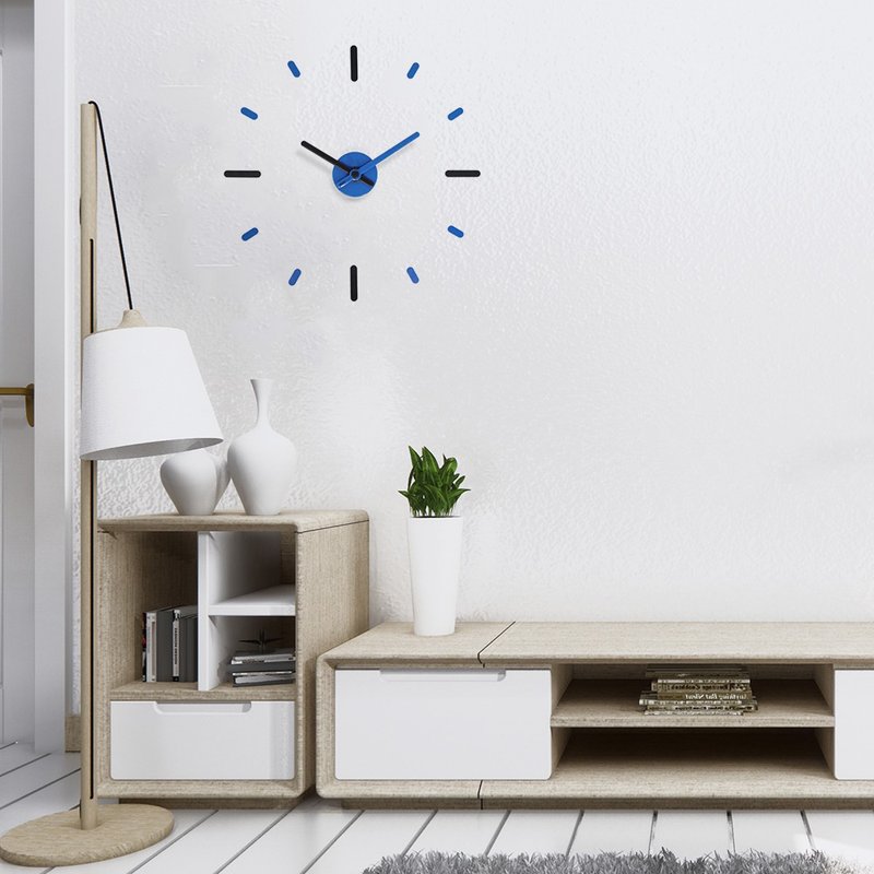 免打孔时钟，黑，蓝色，撕开背胶即可黏贴，依照图案安装56厘米。 - 时钟/闹钟 - 铝合金 蓝色