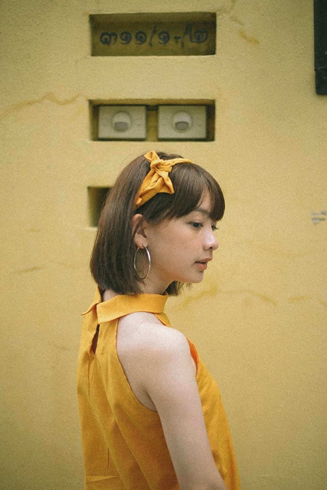 flower ribbon dress (mustard yellow). - 女装 T 恤 - 棉 橘色