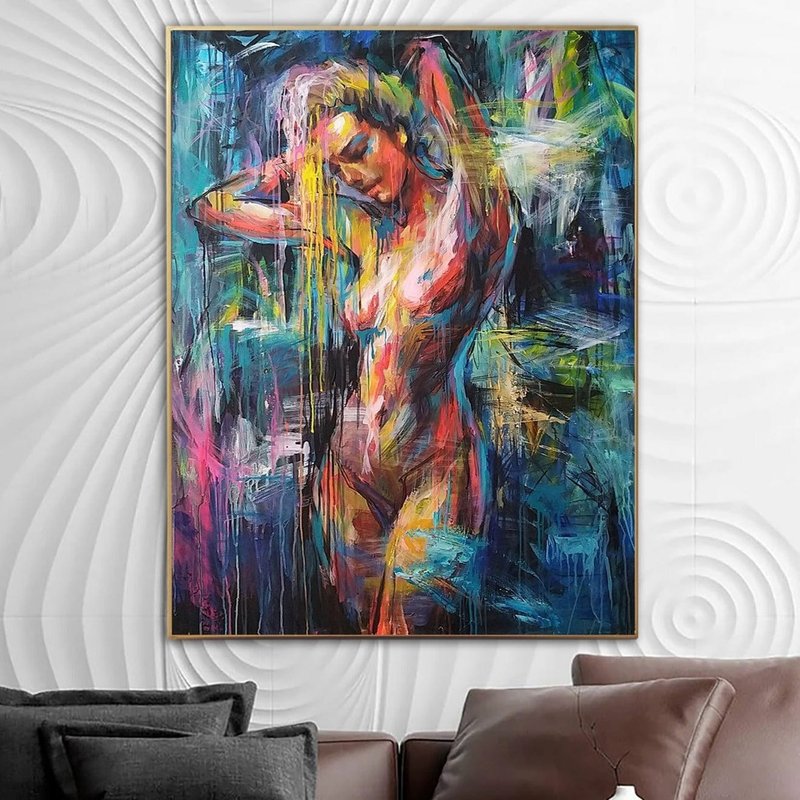 大型抽象女性人物画大胆多彩墙艺术情感充满活力 - 墙贴/壁贴 - 压克力 多色