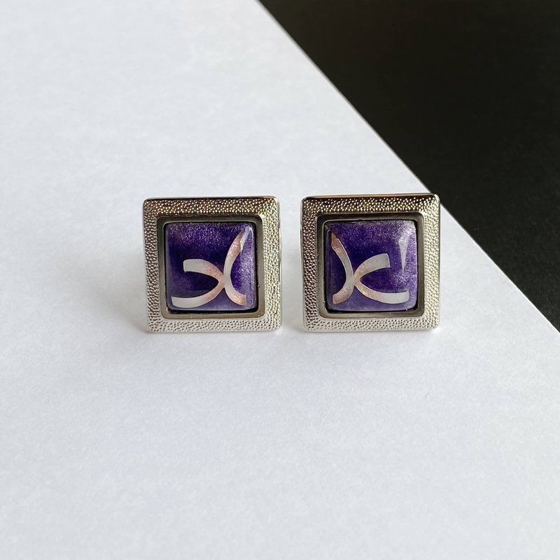 Ribbon [Amethyst Amethyst] Cloisonne Cufflinks Cufflinks Pure Silver Wired Cloisonne - 袖扣 - 其他材质 紫色